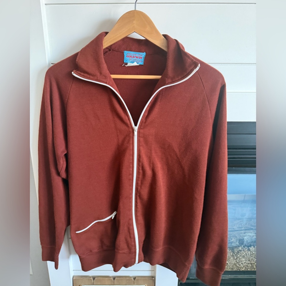 Godwin Men's Brick rusty Red Zip-Up Sweater made in Japan size Large